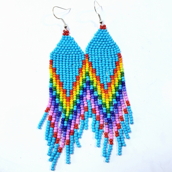 Jewelry - 🌈 Turquoise Rainbow Long Fringe Seed Bead Earring
